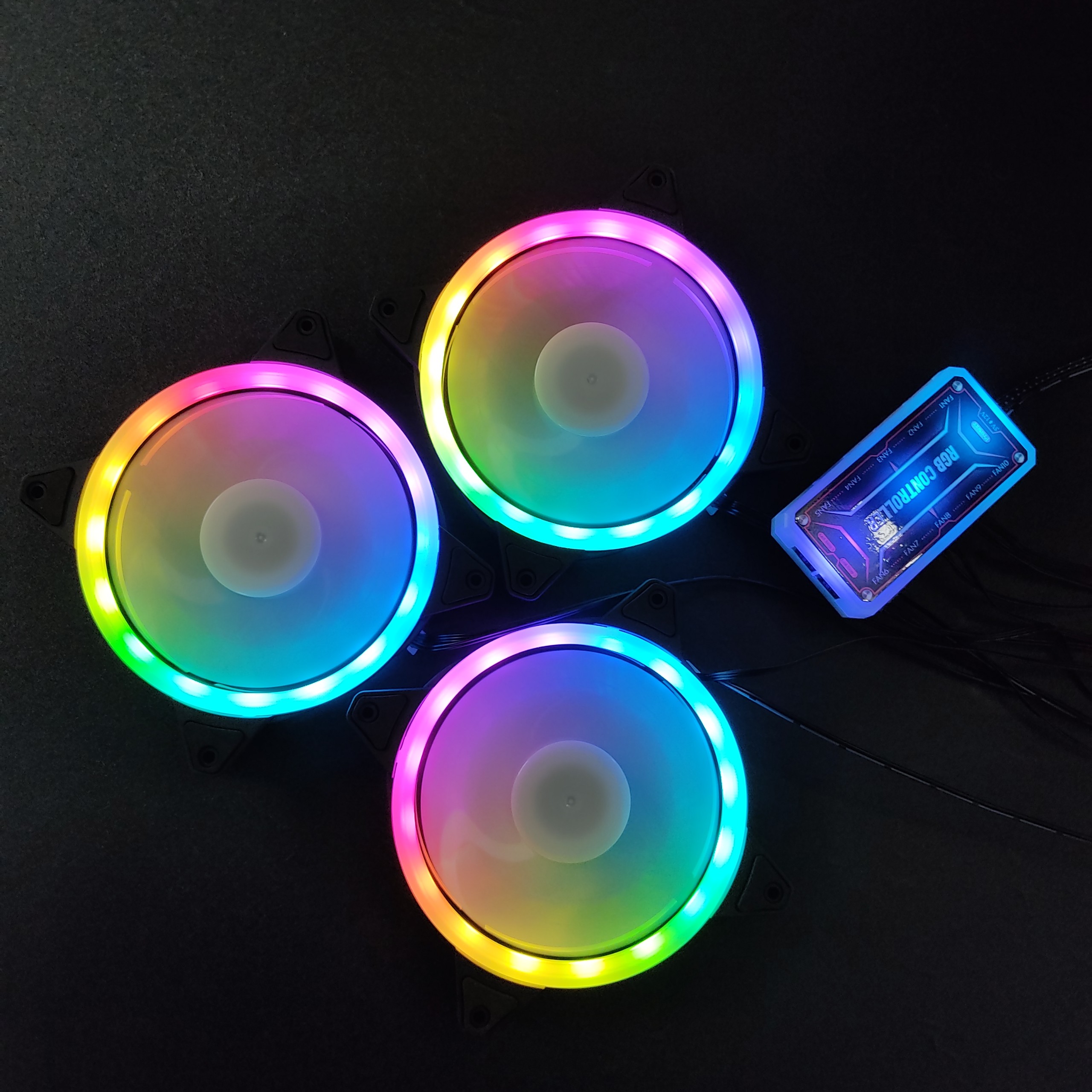 3 Quạt Tản Nhiệt, Fan Case KNC V2 Led RGB Dual Ring đồng bộ Hub điều khiển