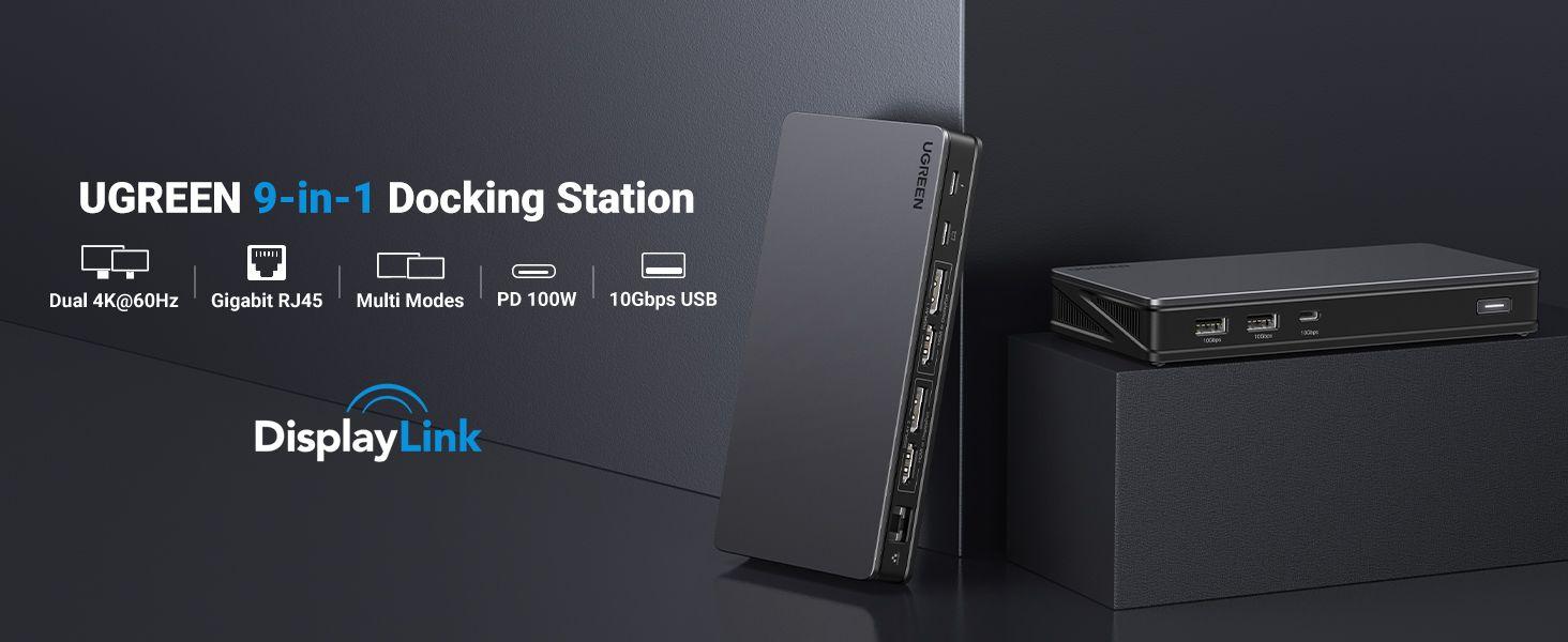 Ugreen UG90912CM615TK ra 2 x USB 3.1 + 1 x USB-C + 2 x HDMI + 2 x DP1 + RJ45 Gigabit + PD Bộ chuyển đổi USB type C - HÀNG CHÍNH HÃNG