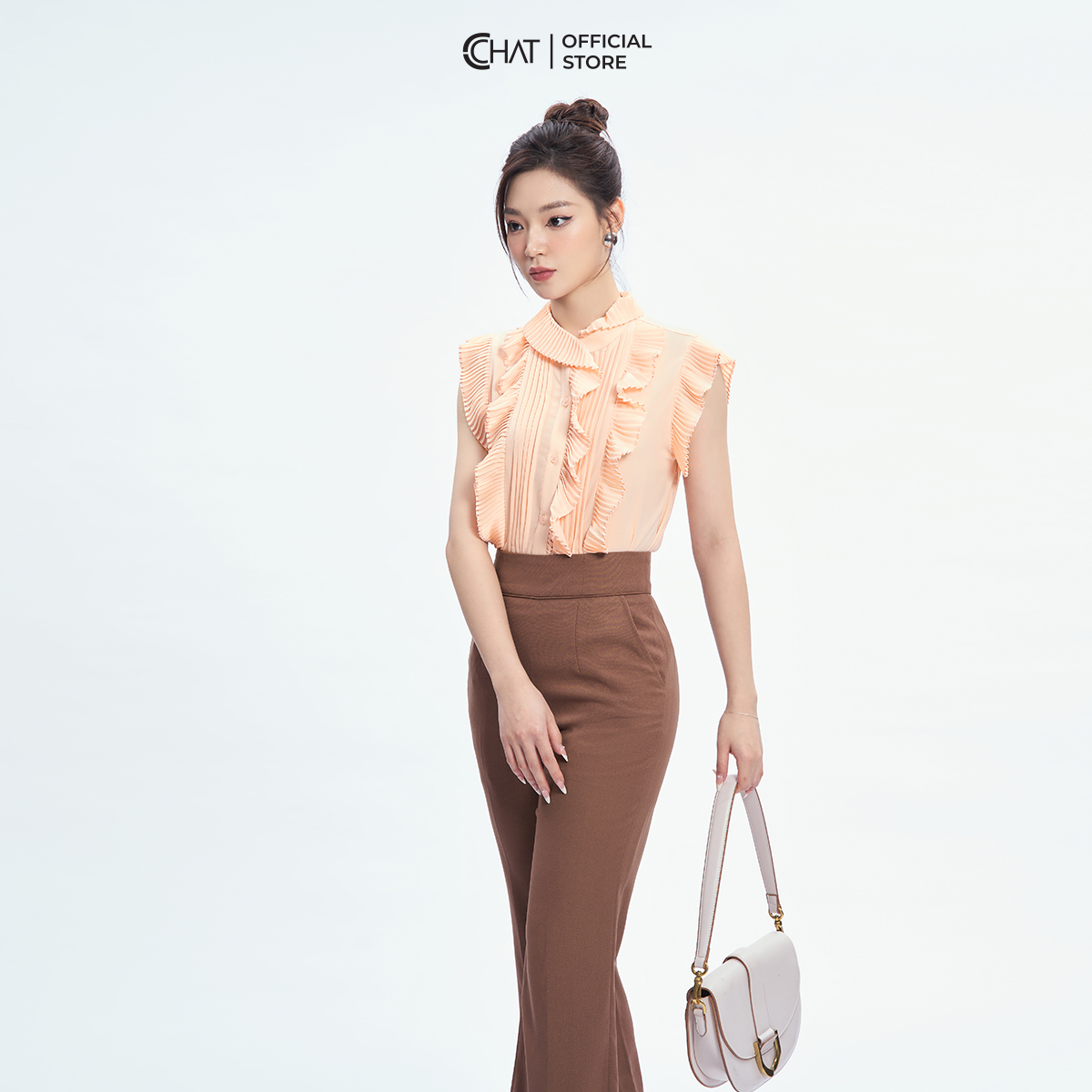 Áo Sơ Mi Nữ  Dập Ly Bấu Mí Chất Liệu Chiffon Cao Cấp 53FNH2012ST