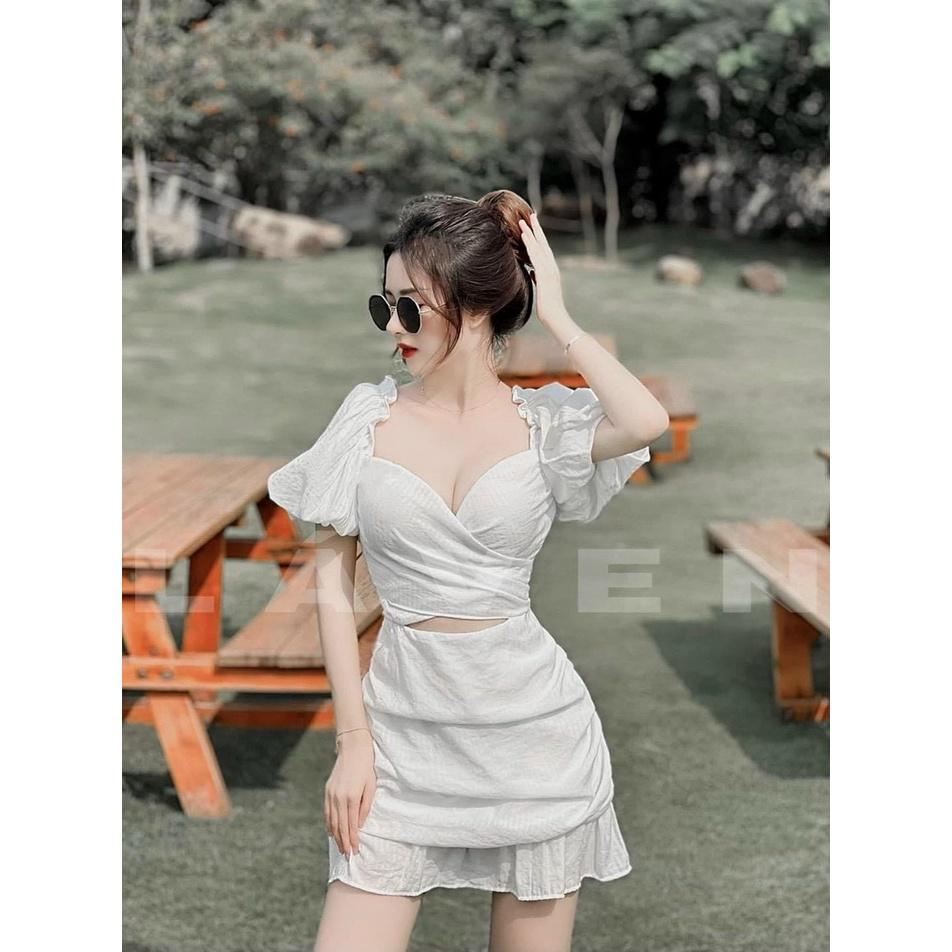 Váy đầm nữ body kiểu tay bồng khoét eo đuôi cá quyến rũ