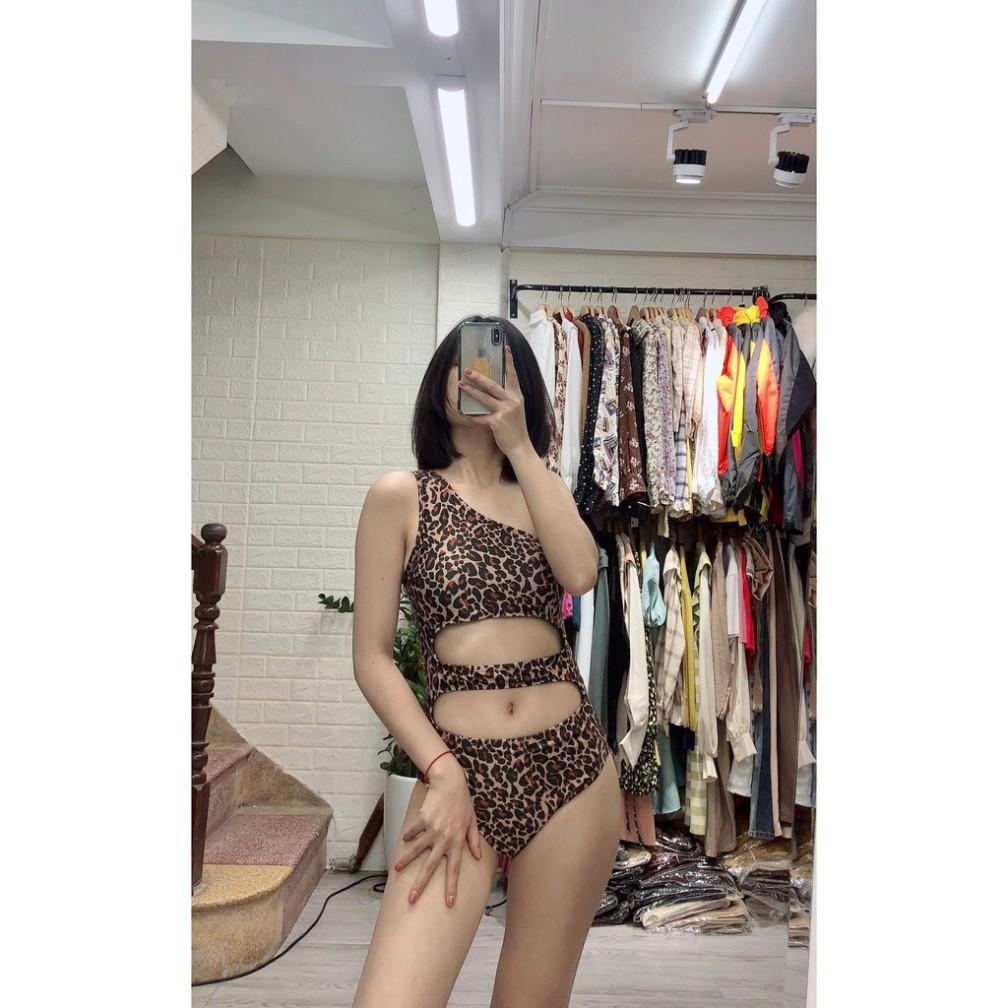 freeship Bikini liền thân da beo da báo sexy cut out mặc đi biển đi bơi đẹp