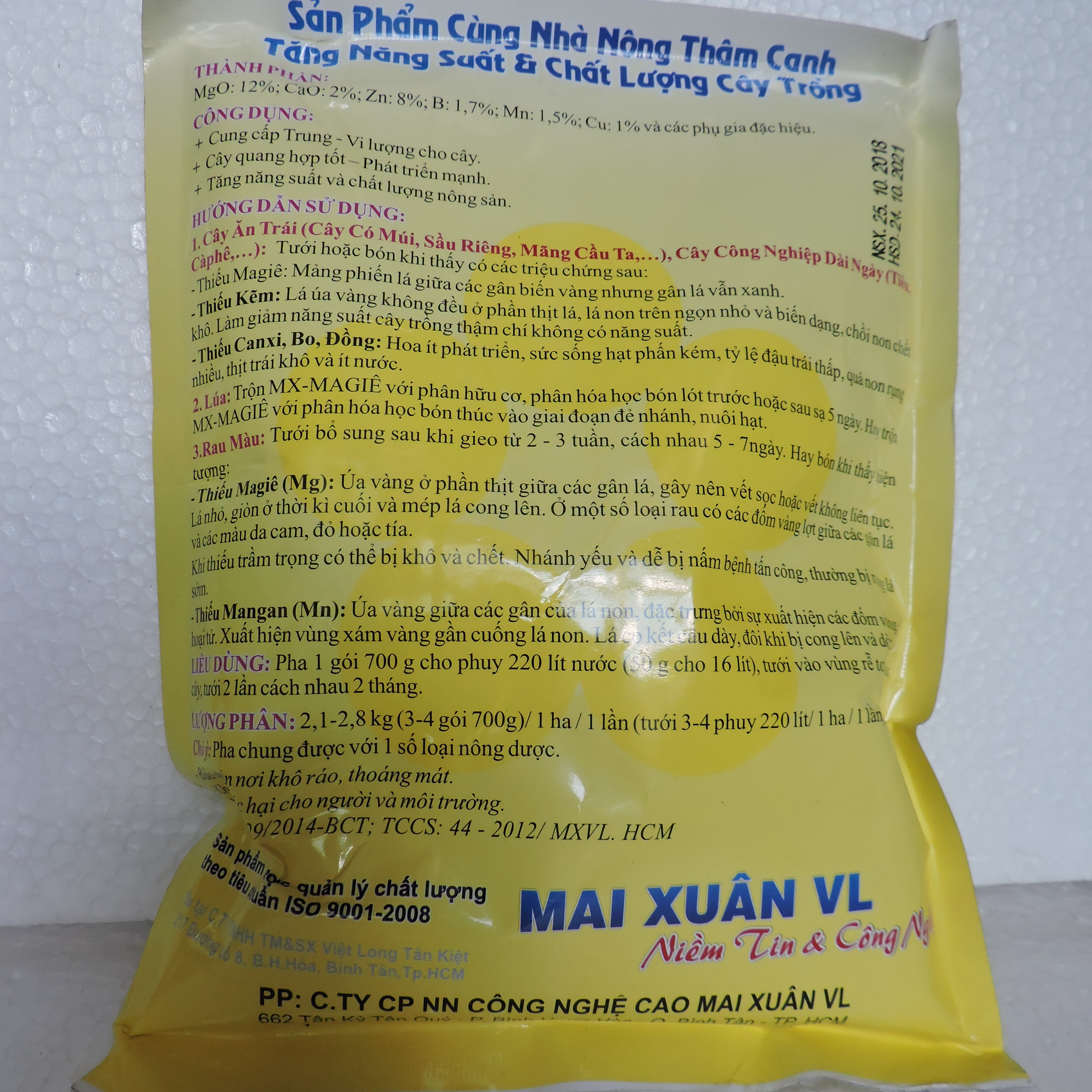 Phân Bón Rễ Mai Xuân MX - MAGIÊ Chống hiện tượng Thiếu Trung Vi Lượng, Cây Quang Hợp tốt, Phát Triển Mạnh, Tăng Năng Suất Chất lượng Nông sản, Giúp Bộ Lá Xanh Dày