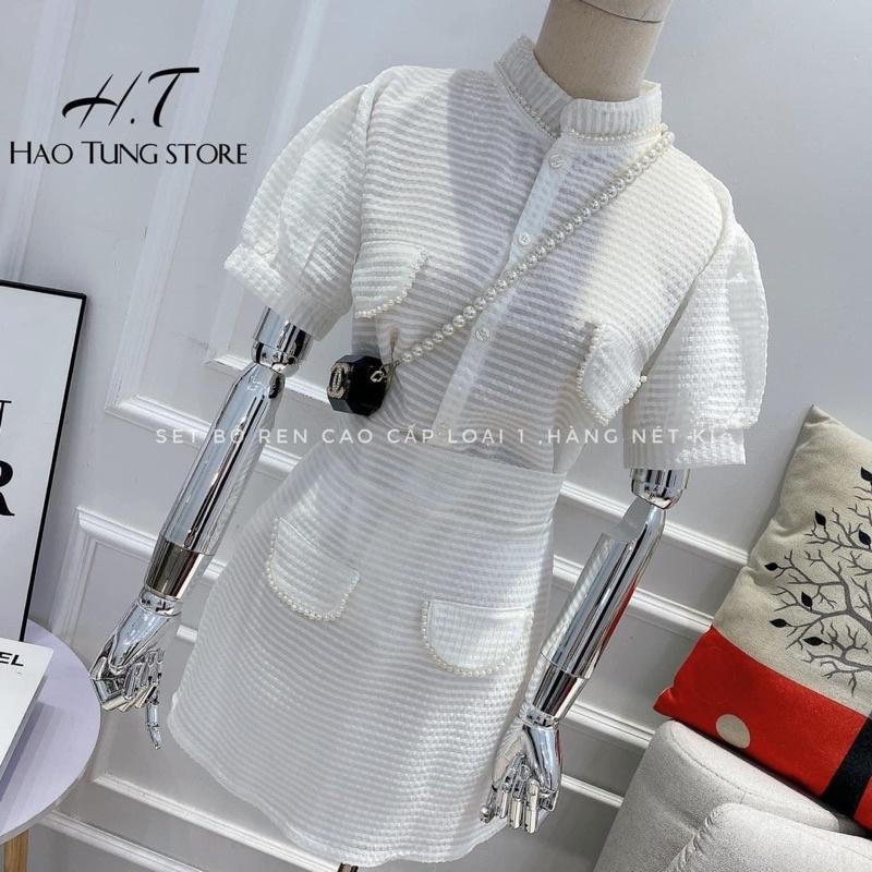 Set tơ xốp viền ngọc tiểu thư
