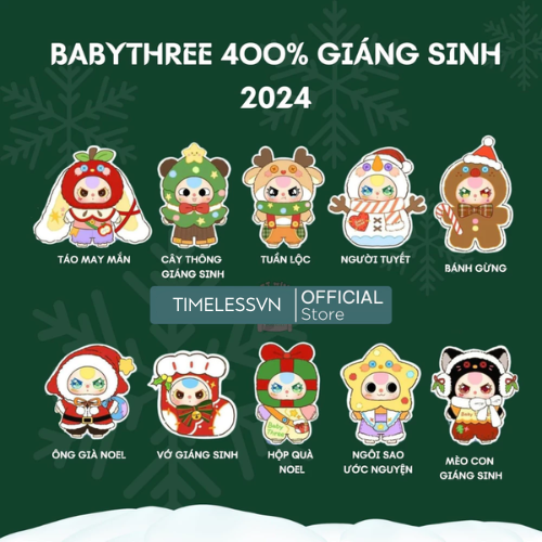 Hộp mù Baby Three 400% giáng sinh Noel blind box hộp mù babythree bé ba mới nhất 2025 B210