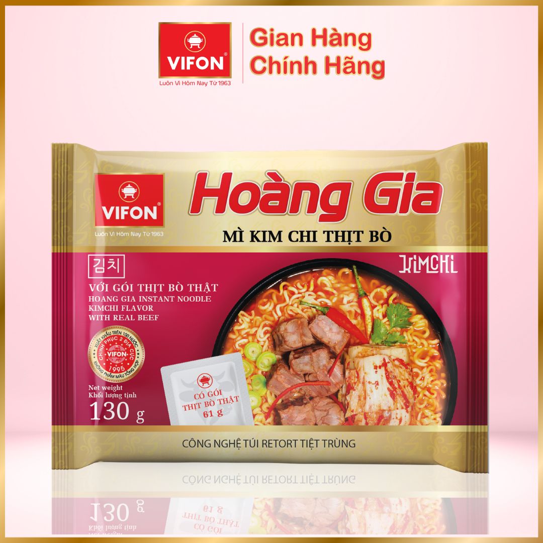 Thùng 18 Mì Kim Chi Thịt Bò HOÀNG GIA VIFON (130gr / Gói)