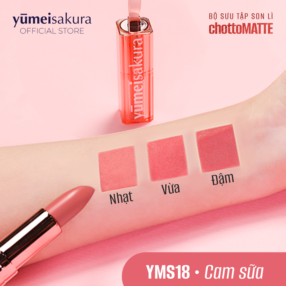 Son Thỏi Màu Cam Sữa Lì Mịn Siêu Dưỡng Yumeisakura Chotto Matte Milky Orange Lipstick YMS18 3.5g