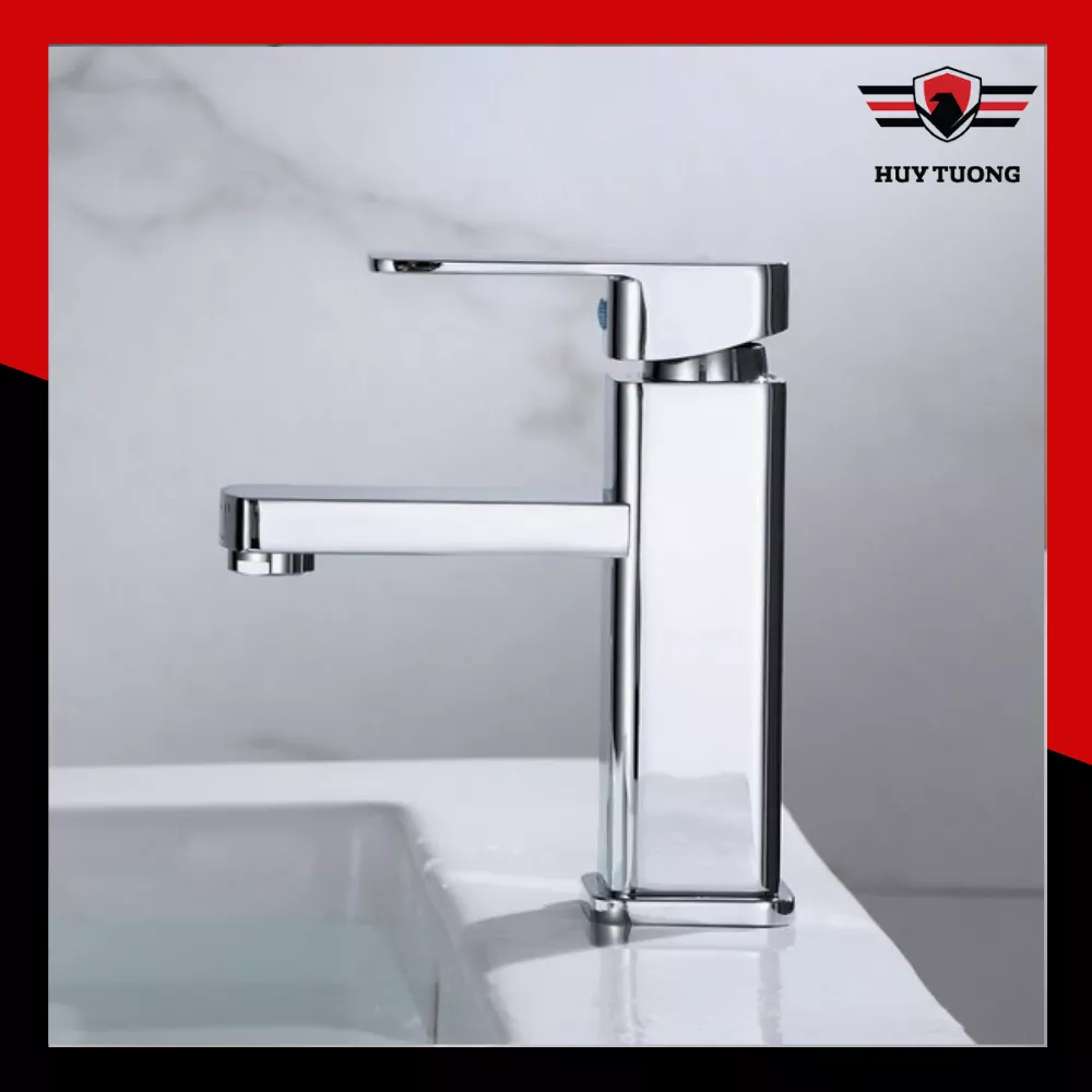 Vòi nước lavabo vòi rửa mặt nóng lạnh inox 304 hiện đại, vòi bồn rửa mặt chống văng nước mẫu vuông kèm dây cấp nóng lạnh cao cấp - Huy Tưởng