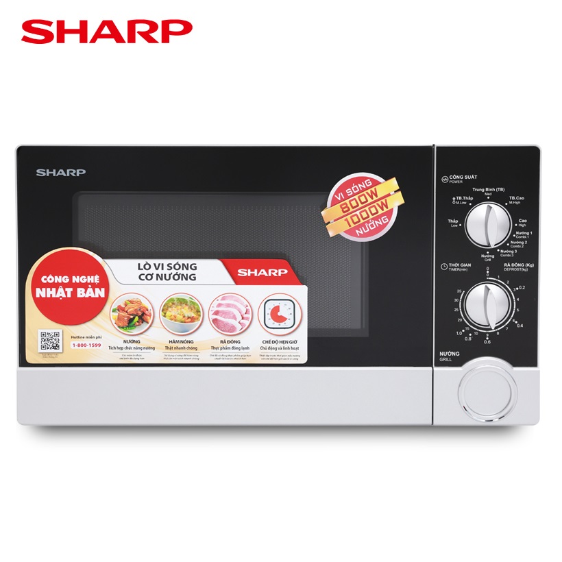 Lò vi sóng Sharp R-G302VN-S, Dung tích 23 Lít, Công suất vi sóng 800W, Công suất nướng 1000W - Hàng chính hãng