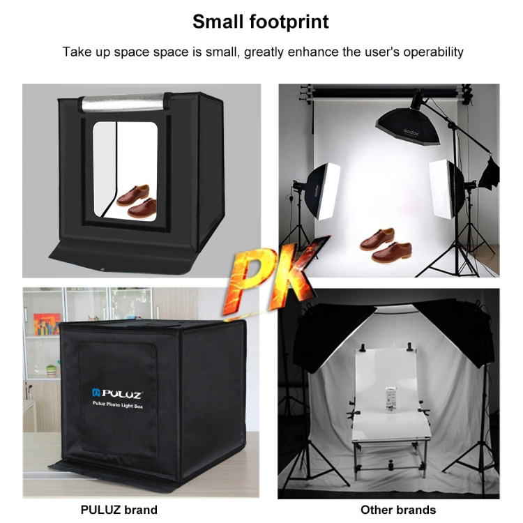 Hộp chụp sản phẩm studio chuyên nghiệp gấp gọn kèm đèn LED 40cm x 40 cm x 40cm Promax Puluz PU5040EU