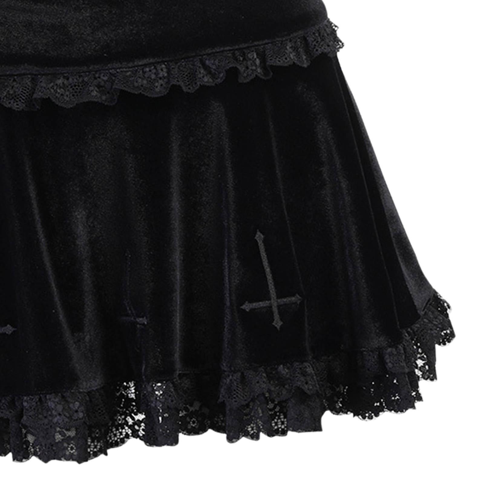 Cute Pleated Skirt A Line Lace Trim Comfortable Punk Dark Women Short Skirts for Girl