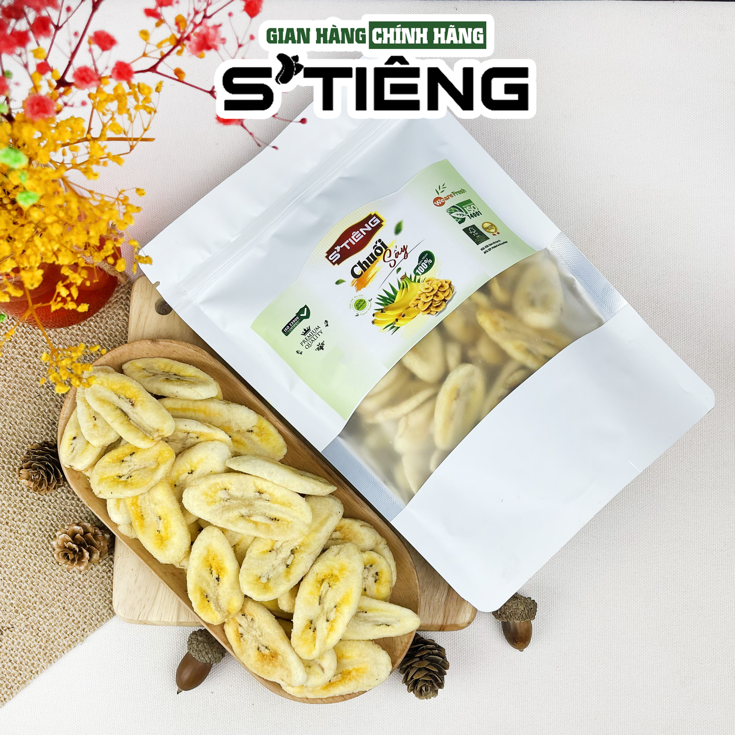 250Gr Chuối Sấy Giòn Nguyên Miếng Xuất Khẩu S'TIÊNG