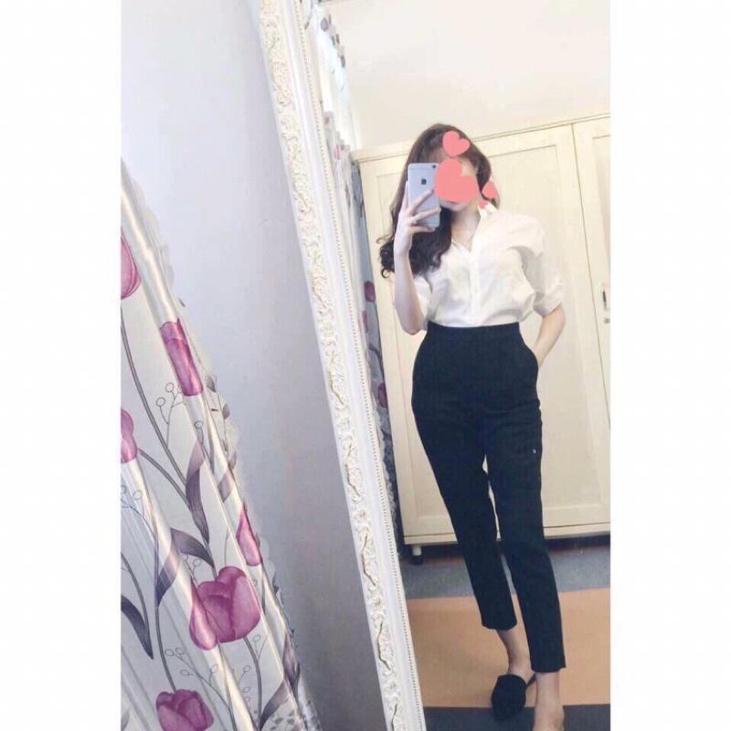 Quần tây đen công sở lưng thun baggy