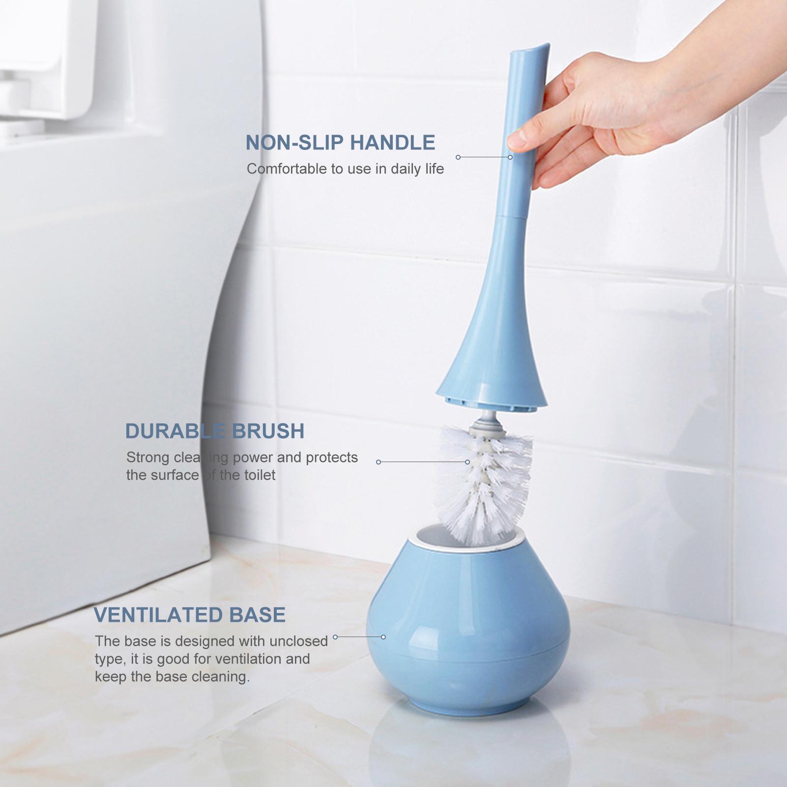 Bàn chải nhà vệ sinh dài 15 inch sử dụng lông PP có khả năng làm sạch mạnh kèm giá đỡ, thiết kế hình bình hoa