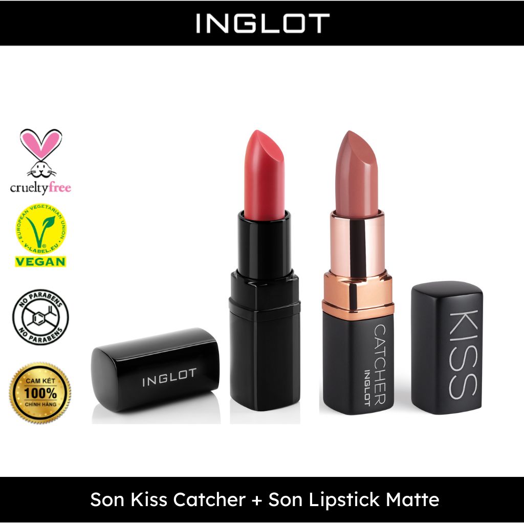 Bộ trang điểm môi Son thỏi Kiss Catcher + Son thỏi dạng lì Lipstick Matte INGLOT