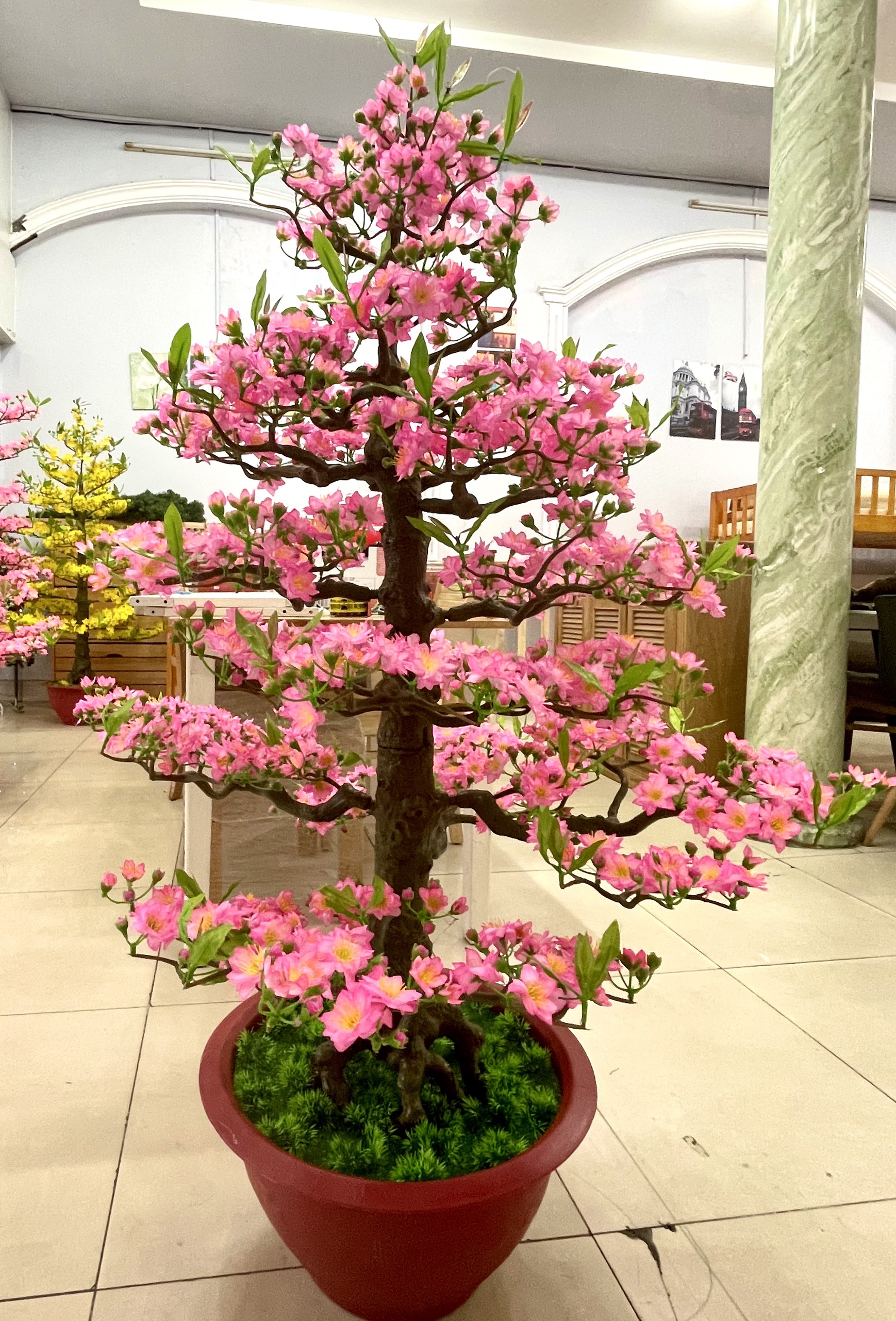 Cây Hoa Đào Bonsai Nhựa Cao 115 cm Chậu Hoa Đào Trang Trí Tết