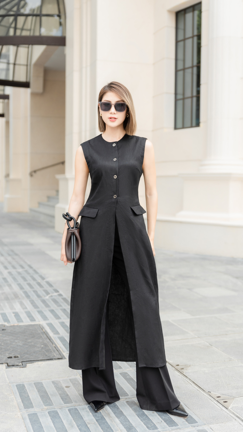 Áo kiểu không tay dáng dài Grainne thiết kế cao cấp WHITE CHIC