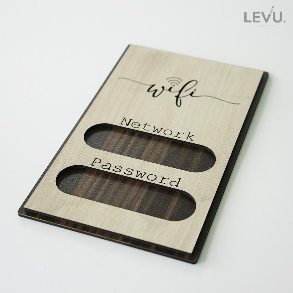 Bảng wifi password décor quán LEVU TW08S bằng gỗ handmade tối giản