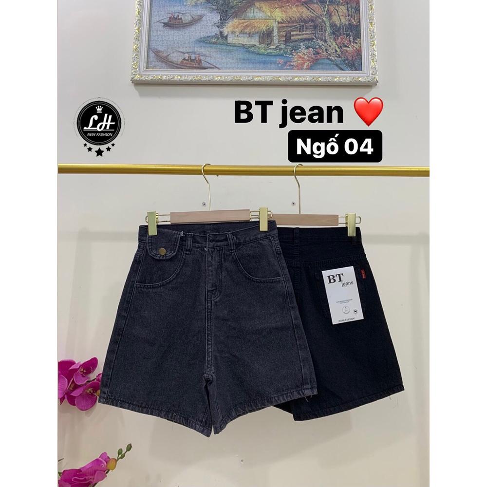 Quần ngố nữ ống rộng, quần short jean lưng cao màu xám đen hai nút kiểu túi nắp, túi vuông, 2 đai siêu dễ thương giá rẻ