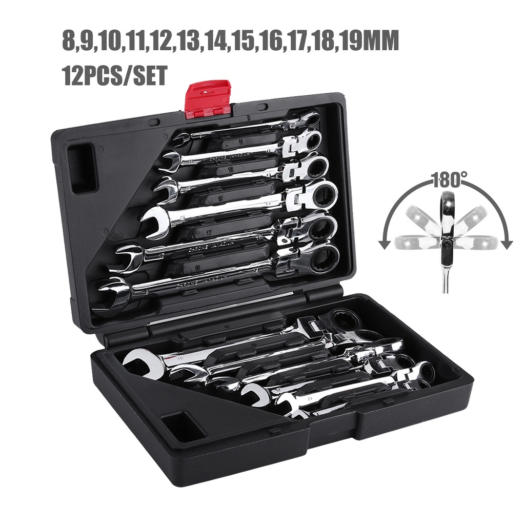 Bộ cờ lê vòng miệng tự xoay 6/12 chi tiết, 8-19mm Bộ cờ lê Ratchet