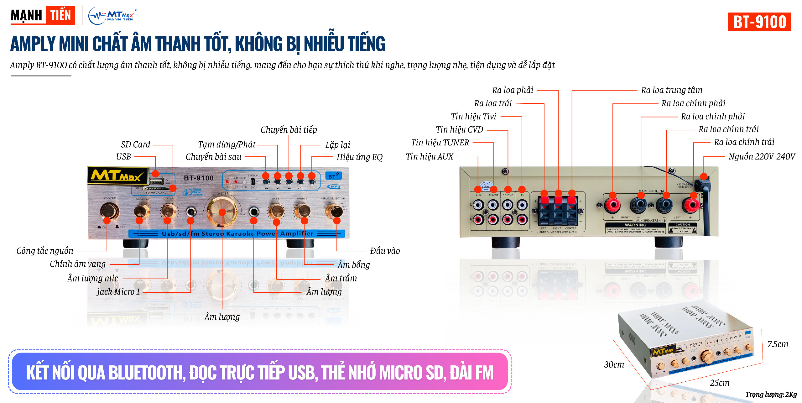 Combo Amply BT9100 Công Suất 300W Và 6 Cặp Loa Treo Tường, Âm Thanh Mini Cho Spa, Quán Cà Phê, Phòng Trà, Phòng Tập Thể Dục, Nhà Trường, Tặng 10M Dây Loa Kết Nối Với Amply, Hàng Nhập Khẩu