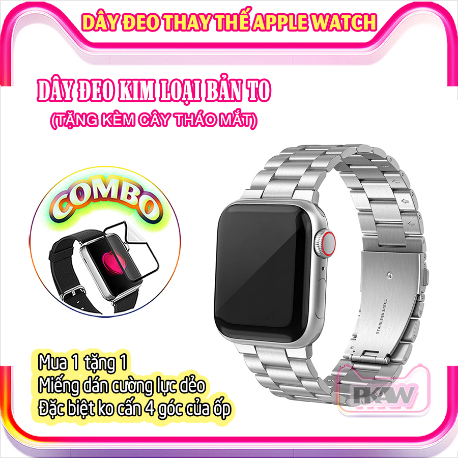 Dây đeo kim loại bản to dành cho Apple Watch 7/6/5/4/3/2/1 size 38/40/41/42/44/45 - nhiều màu