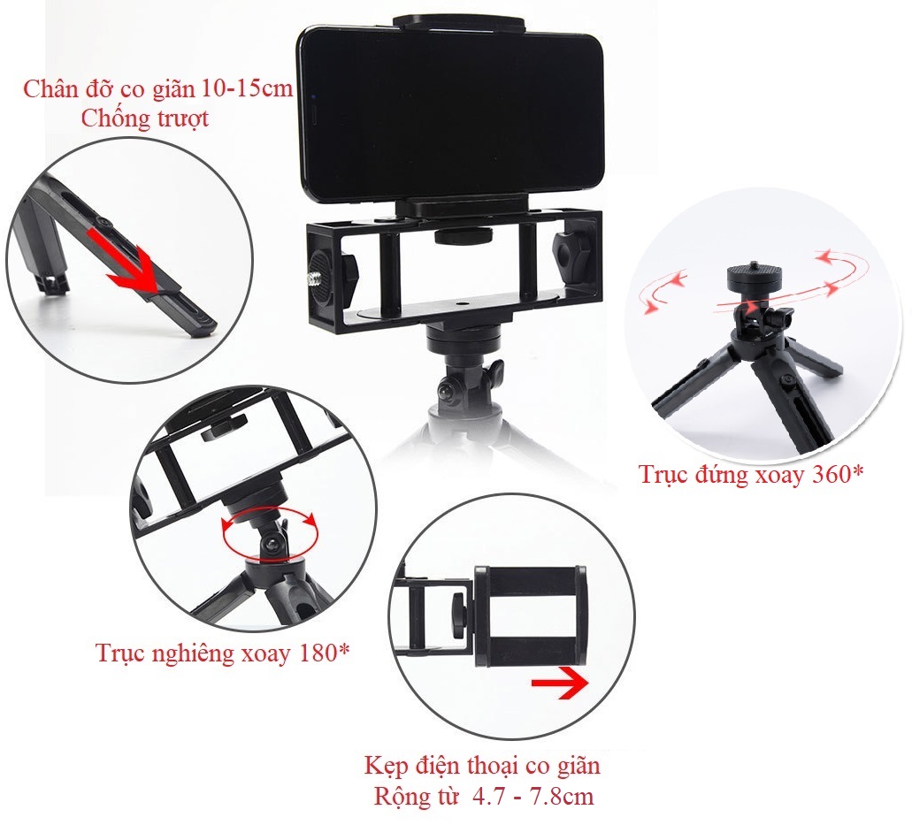 Giá đỡ livestream Kẹp 3 điện thoại - Giá đỡ điện thoại để quay video Thế hệ mới - Tripod Live 3 in1 – Hàng Xịn – Shop Uy Tín