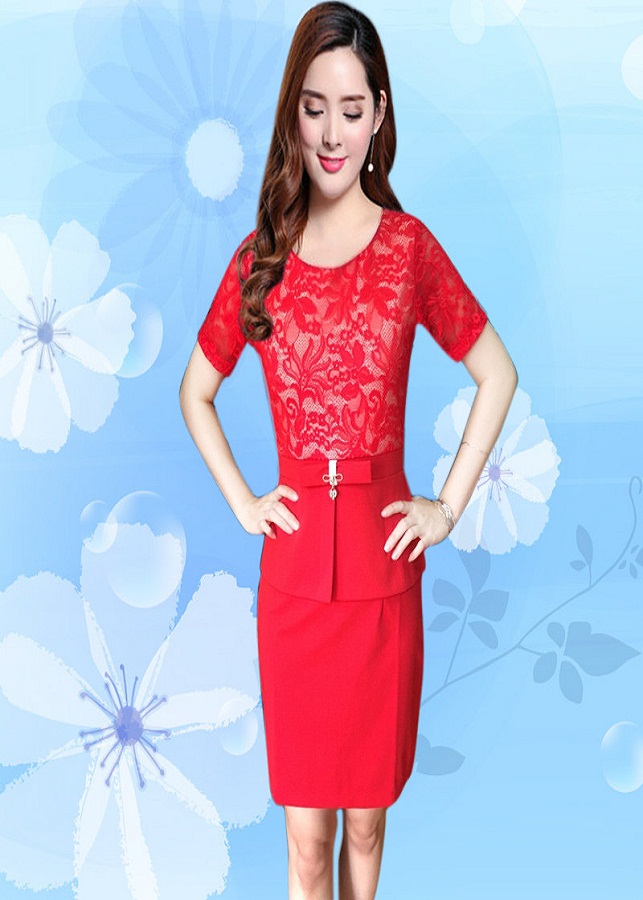 Đầm Ren Dự Tiệc Peplum Đỏ Cao Cấp