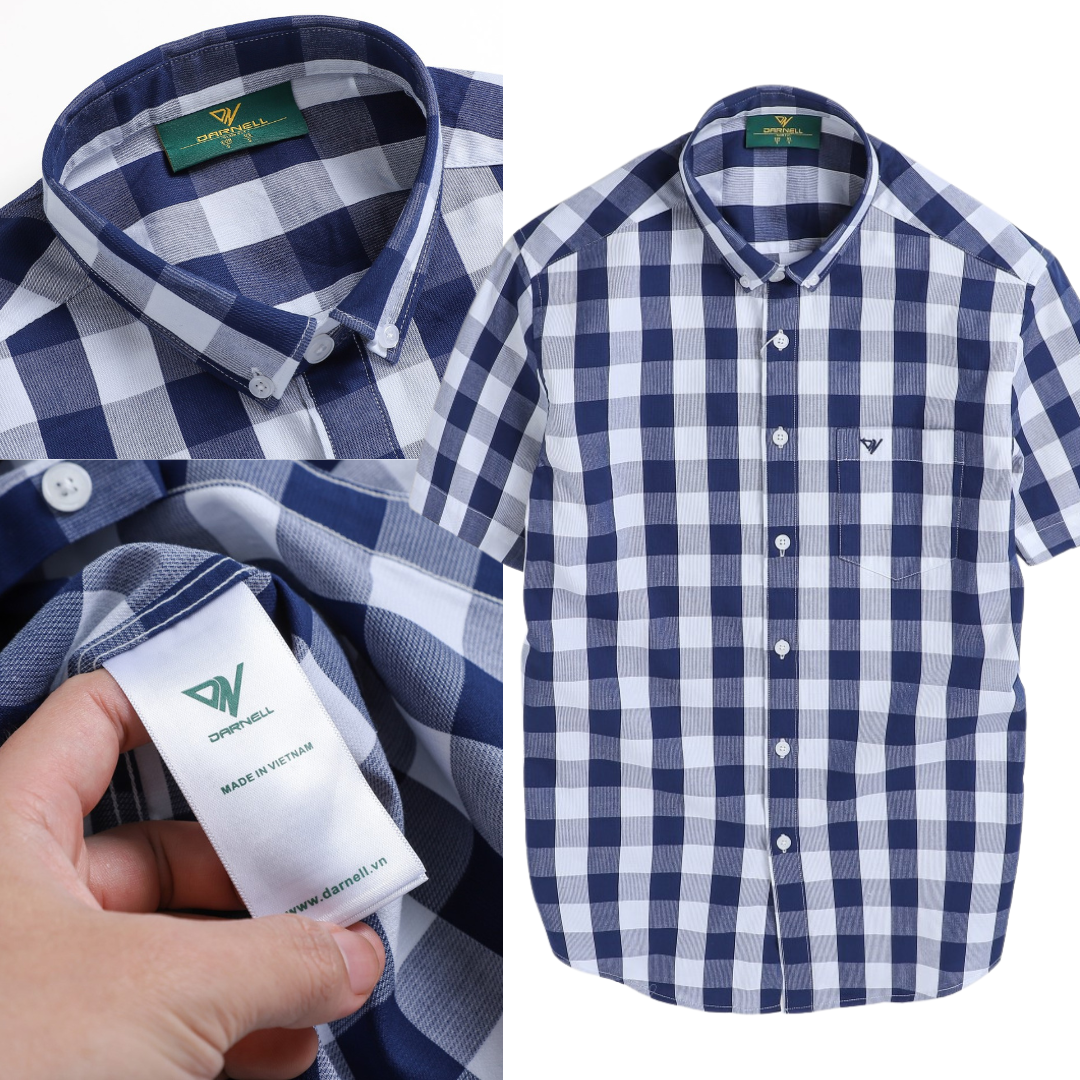 Sơ mi nam ngắn tay DARNEL kẻ caro sợi cotton cao cấp mềm mịn DN515