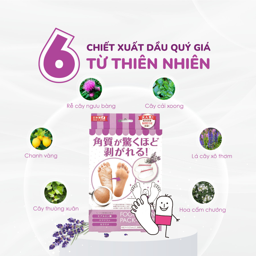 Túi ủ tẩy tế bào chết, dưỡng ẩm chân PERORIN (Lavender) - Nhật Bản - Chính hãng - Hộp 1 túi