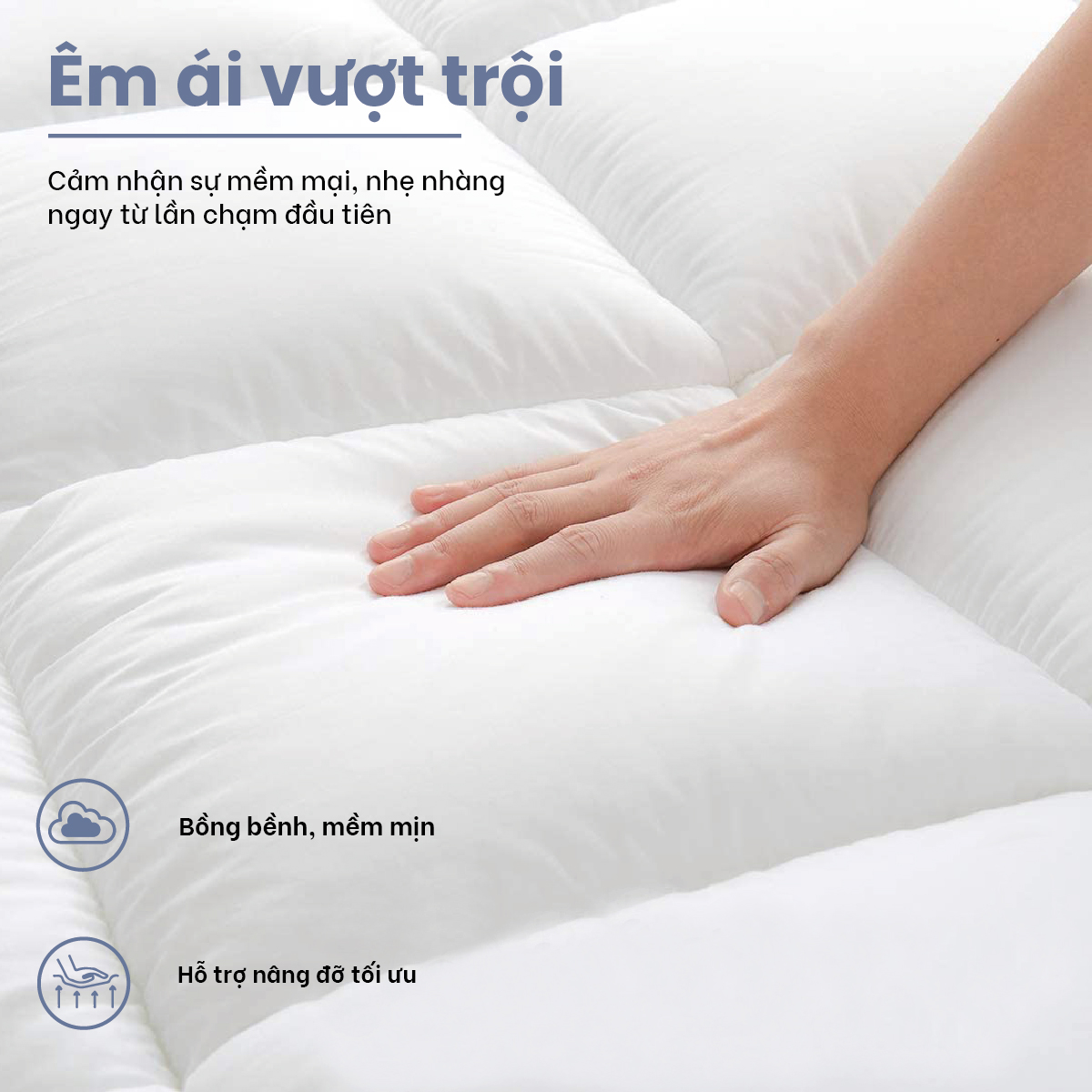 Topper khách sạn 5 sao – Nệm Topper bông Microfiber cao cấp – Tấm làm mềm nệm  - Topper lông vũ nhân tạo