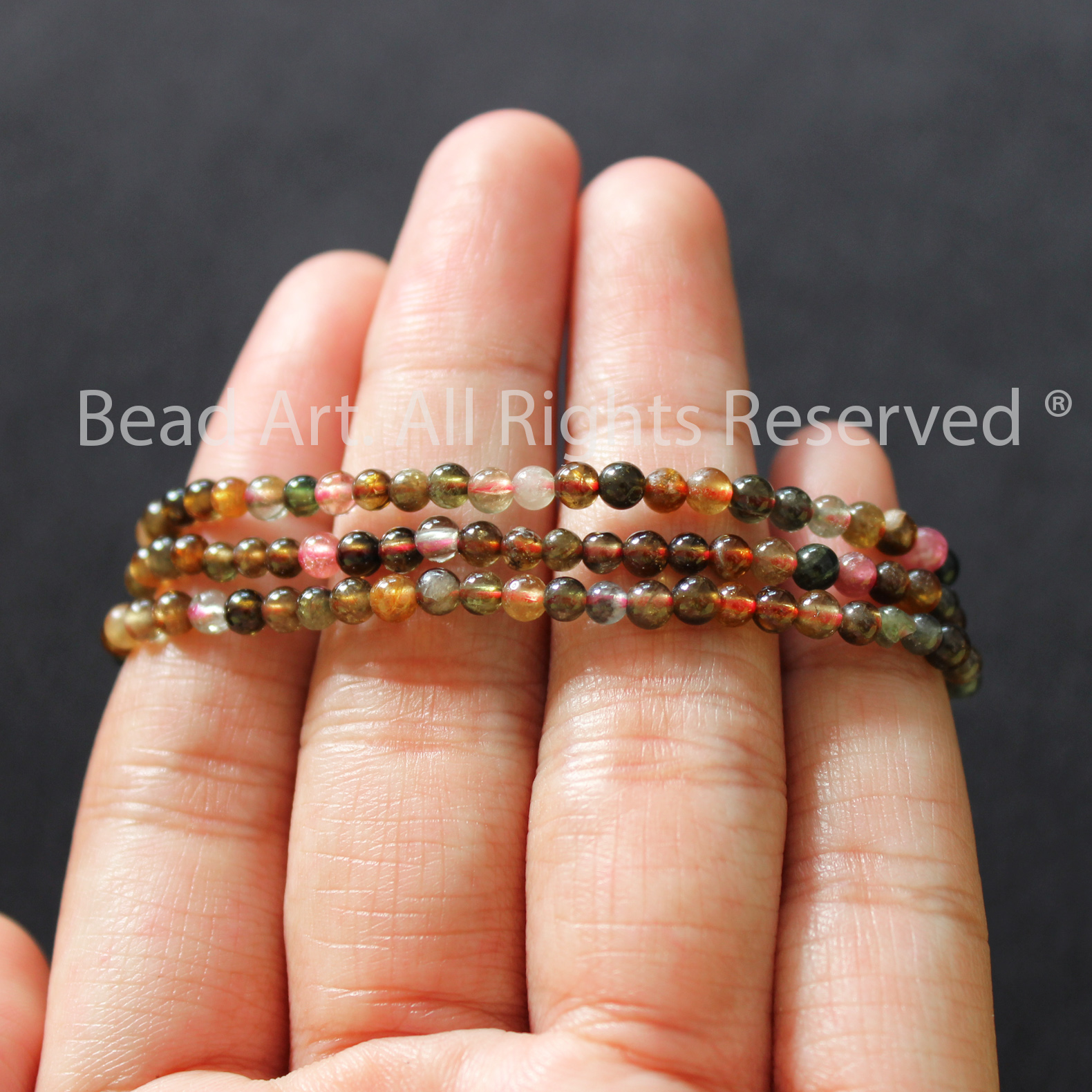 3MM Đá Tourmaline Đa Sắc Tự Nhiên Loại A, Đá Phối Vòng Tay Phong Thuỷ, Chuỗi Hạt, Mọi Cung Mệnh - Bead Art