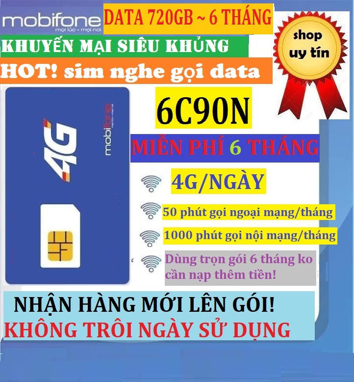 [FREESHIP]Sim Mobifone 4G miễn phí 6 tháng 720Gb,6300 phút gọi, nhận hàng mới kích hoạt gói - Hàng chính hãng