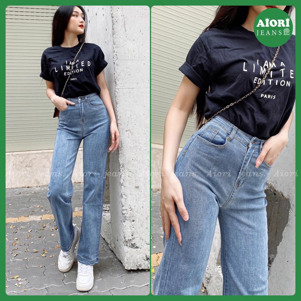 Quần Jeans Nữ AIORI Ống Suông Đứng Dáng dài chất bò jean cao cấp co giãn mềm mịn thời trang 4 mùa_Mã E001