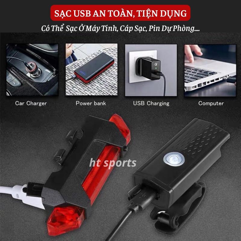 Bộ Đèn Pha Trước Xe Đạp Có Sạc USB Siêu Sáng Cao Cấp Chống Nước và Đèn Hậu Phía Sau Dành Cho Xe Đạp Địa Hình, Xe Đạp Thể Thao Giúp Đạp Xe An Toàn Ban Đêm