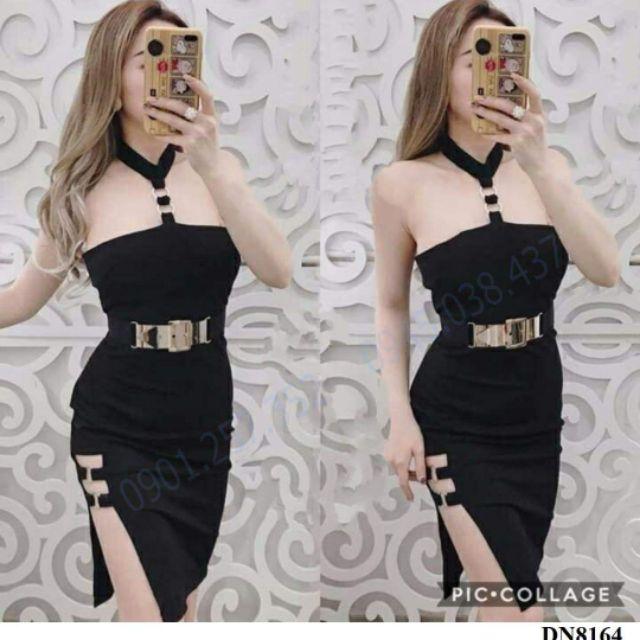 Đầm body cúp xẻ tà phối khoen cá tính