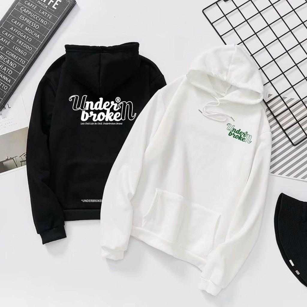 ÁO KHOÁC HOODIE NỈ NGOẠI  họa tiết in chữ UNDER.BROKEN