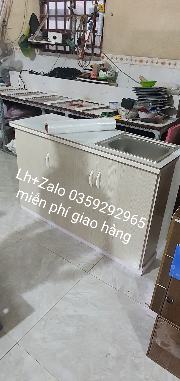 Tủ bếp mini nhựa đài Loan mặt gạch có chậu rửa