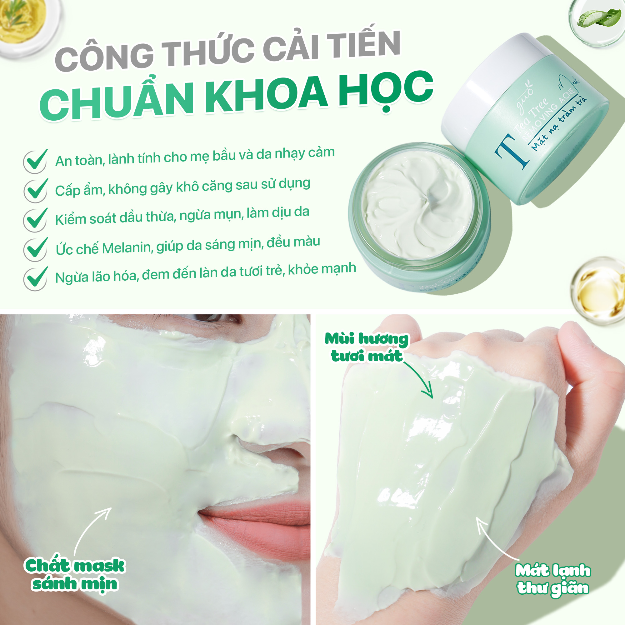 Mặt nạ đất sét tràm trà cải thiện mụn, sạch sâu, se khít lỗ chân lông - GUO Tea Tree Mask 50g