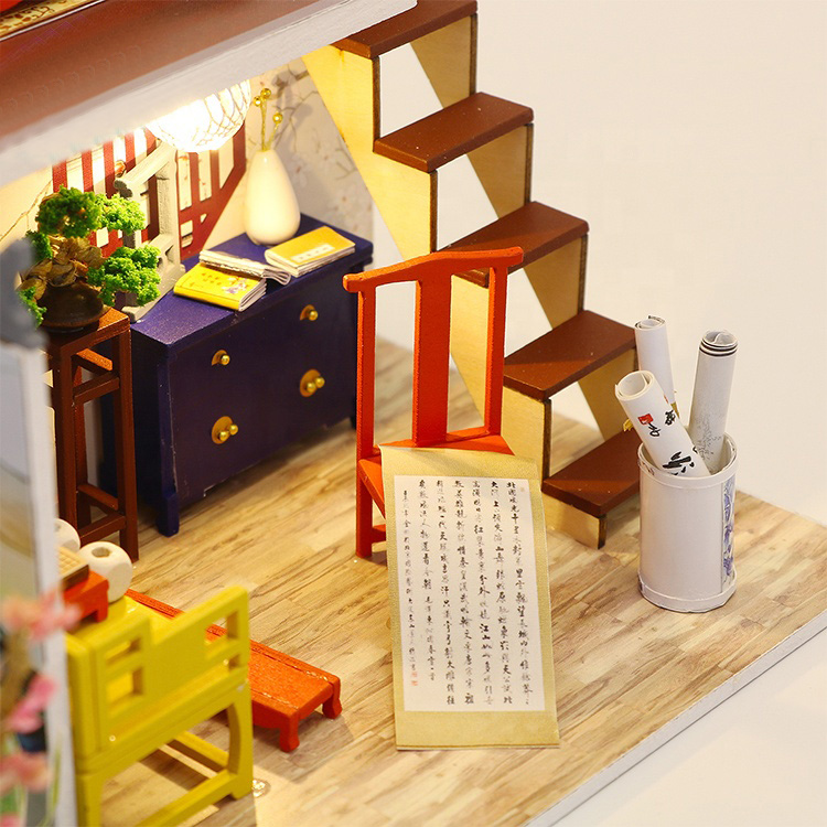 Mô hình nhà DIY Doll House Leisurely Jiangnan Kèm Đèn LED và Mica chống bụi