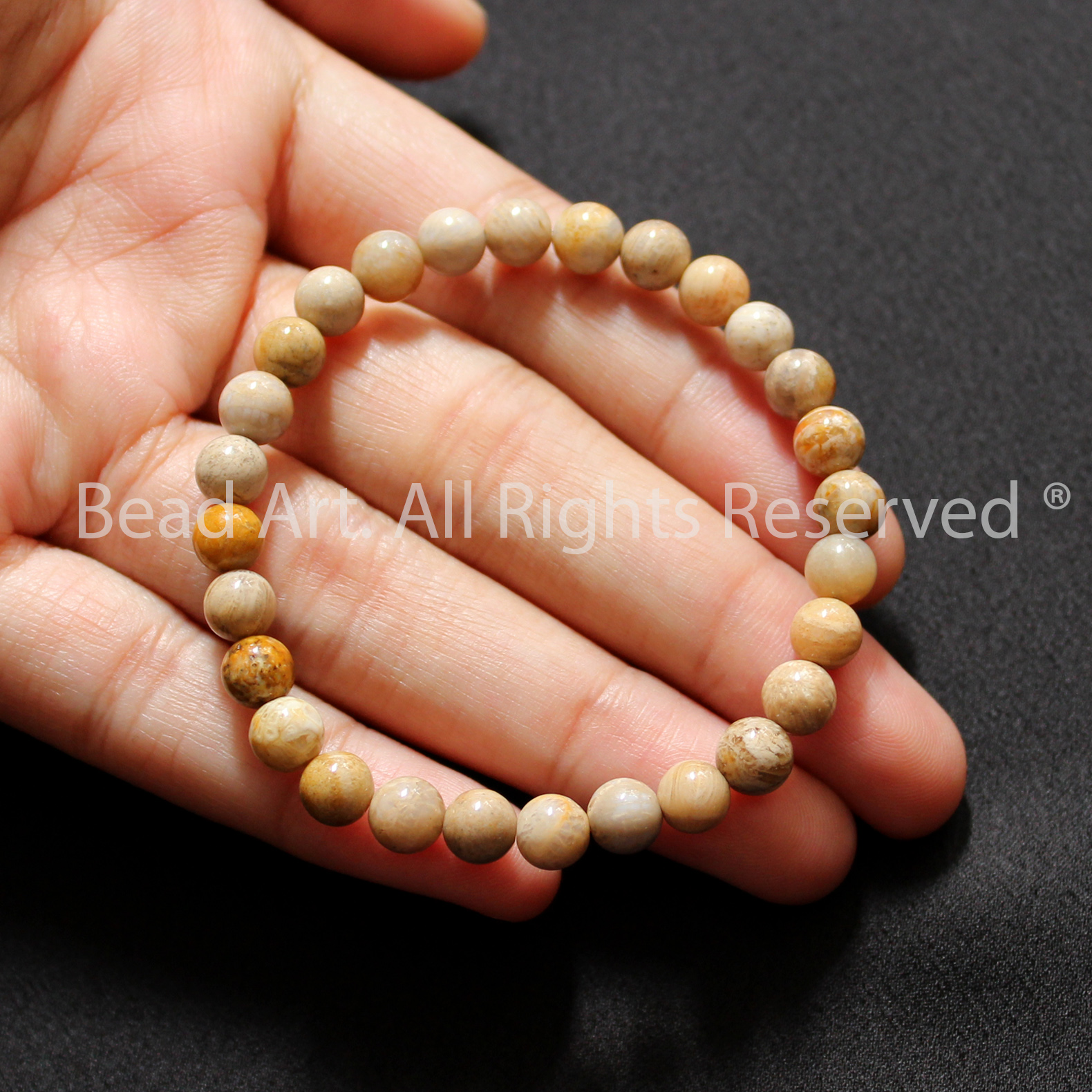 Vòng Tay 6MM Đá San Hô Hoá Thạch, Fossil Coral Tự Nhiên Loại A, Vòng Tay Phong Thuỷ, Chuỗi Hạt - Bead Art