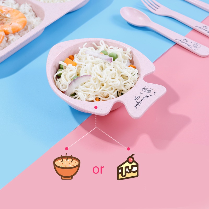 Bộ Khay chia đồ ăn chất liệu lúa mạch 6 món gồm khay, bát, thìa, dĩa, đũa , khay tạo hình TR1505
