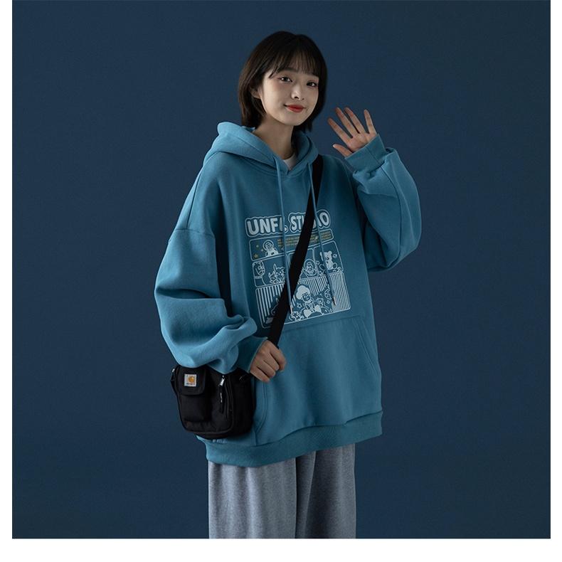 Áo Hoodie Nữ From Rộng Nỉ Bông Có Mũ Hai lớp In Chữ trước ngực