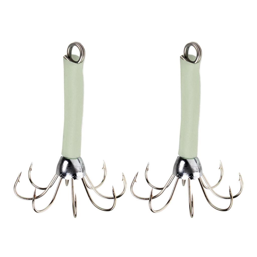2 Pieces Fishing Lures Squid Jigs Hooks Freshwater Saltwater Bait Green