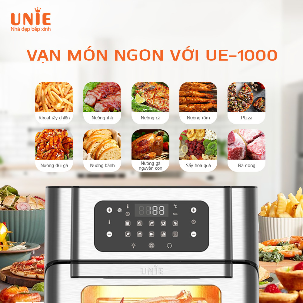 Nồi Chiên Không Dầu Unie UE-1000 Tiêu Chuẩn Đức 10 Chương Trình Nướng Dung Tích 12 Lít Công Suất 1800W - Hàng Chính Hãng