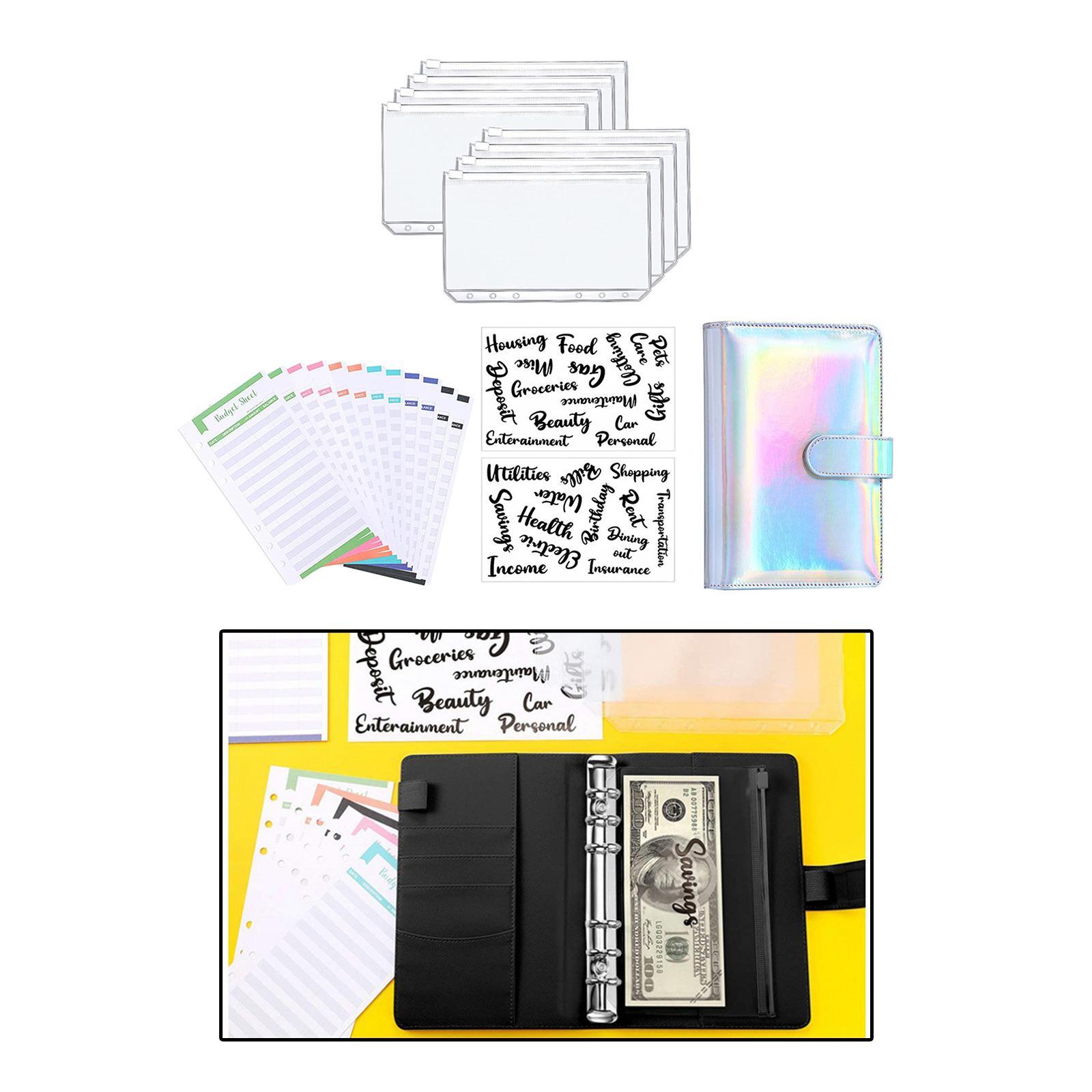 A6 Notebook Binder Budget Binder PVC Transparent Pockets with Letter Stickers Cash Budget Envelopes for Budget Planner Organizer Cash Bills
