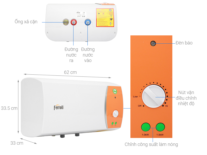 Máy Nước Nóng Gián Tiếp FERROLI VERDI 30L TE (2500W) - Hàng Chính Hãng