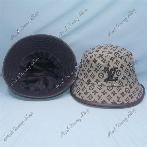 Mũ tai bèo nam nữ nón bucket thêu chữ LV vành có viền da xung quanh chất liệu vải cotton vòng đầu 56-57cm - Xám