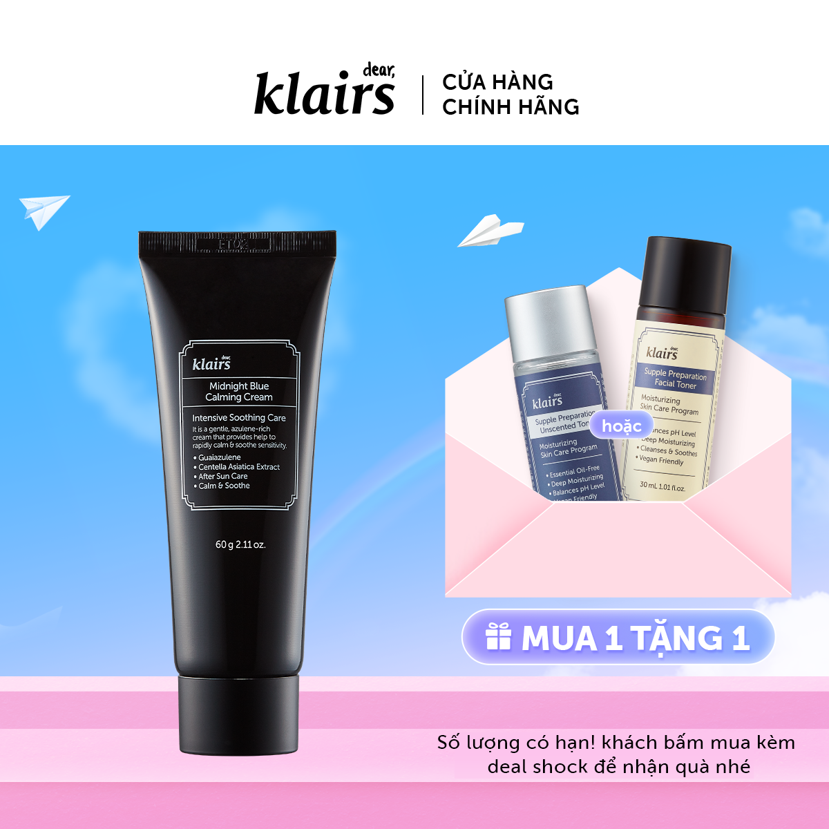 Kem dưỡng da Dear, Klairs Midnight Blue Calming Cream 60ml