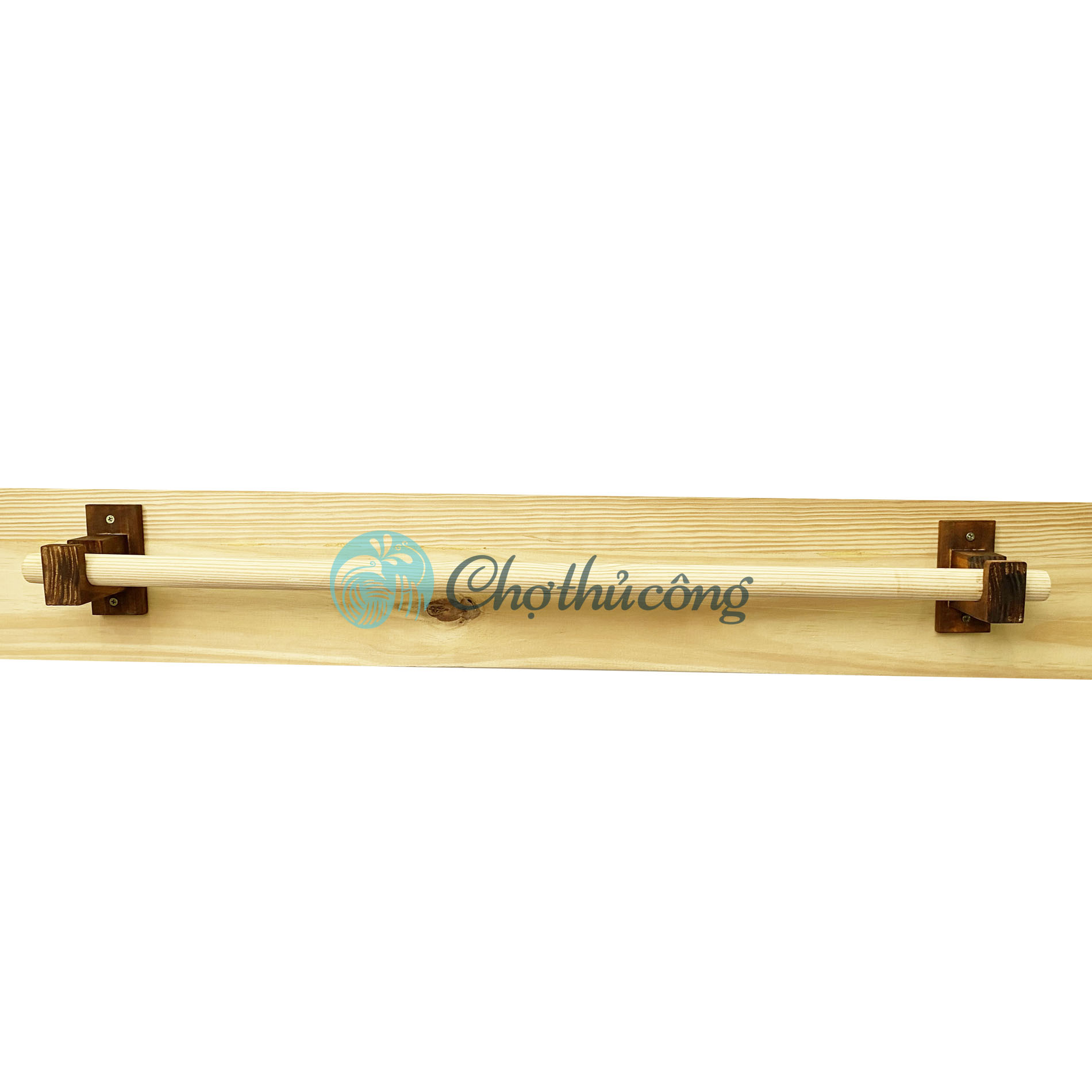 Trọn bộ phụ kiện treo rèm gỗ thông gồm thanh treo rèm gỗ 1-1m6 có chốt chặn trượt + bát đỡ bán nguyệt - Phụ kiện rèm cửa trang trí