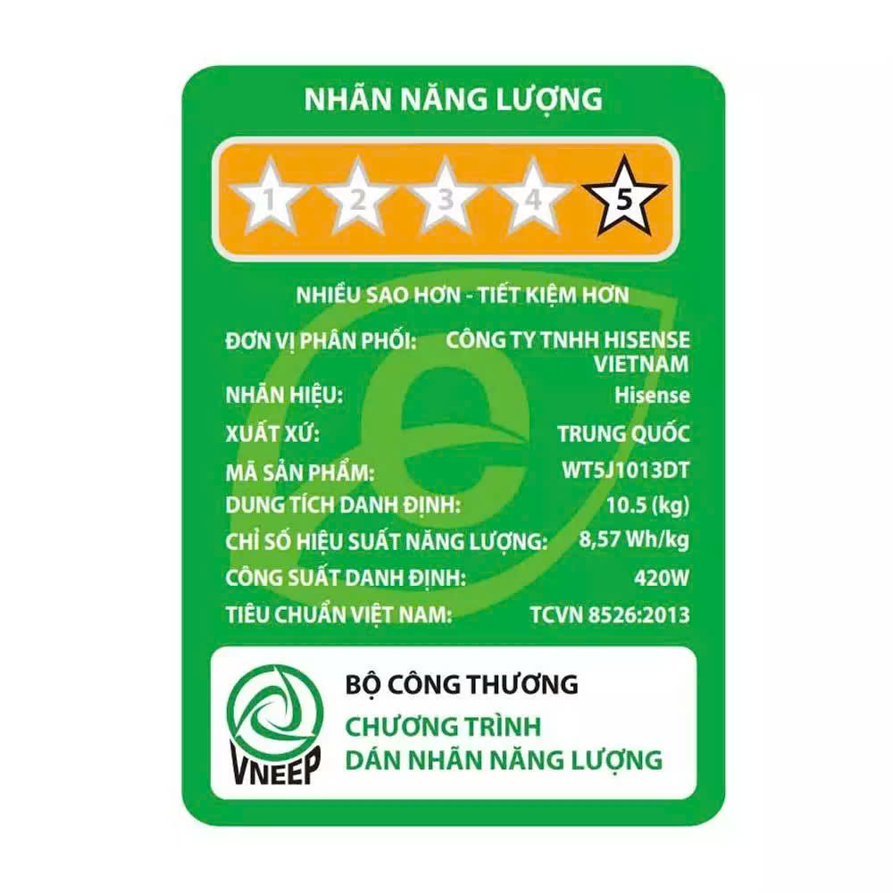 Máy Giặt Hisense Inverter 10.5kg WT5J1013DT Tiết Kiệm Điện, Động Cơ Êm Ái, Bảo Hành Chính Hãng 3 Năm - Hàng Chính Hãng